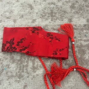 Red Floral Sash with Tassels